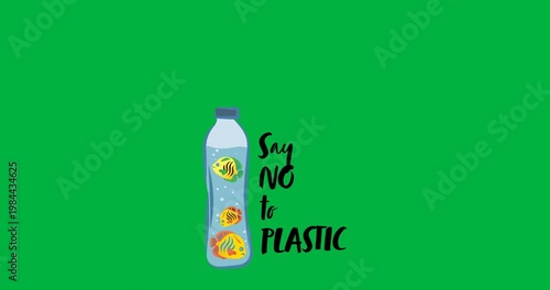 Digital animation of multiple fishes in a water bottle against black background