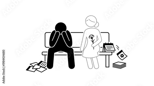 Sad Man Receiving Flowers from Woman