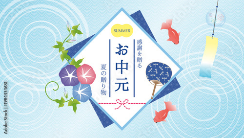 お中元・夏の贈り物のタイトルバナー・フレーム素材（朝顔・金魚）