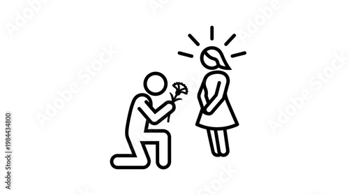 Man Proposing to Woman with Flowers