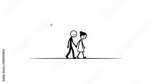 Minimalist Stick Figure Couple Walking Together