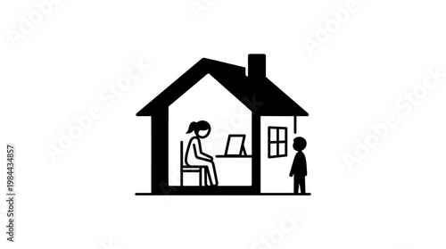 Woman Working From Home while Child Looks On