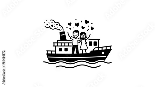 Couple Celebrating on a Romantic Steamboat Voyage