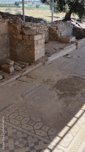 Metropolis Ancient City Drone Vertical Footage Izmir Turkey Archaeological Site (High-quality vertical drone footage of Metropolis Ancient City in Izmir, Turkey. Featuring stunning aerial perspectives