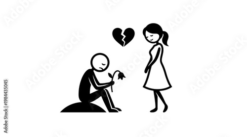 Broken Heart Sad Couple and a Wilted Flower