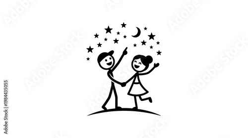 Couple Gazing at Stars and Moon