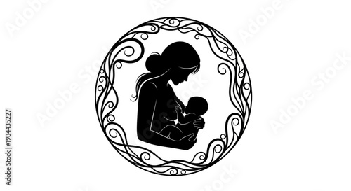 Mother breastfeeding newborn baby silhouette.