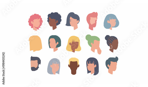 Diverse male and female face icons circular composition trendy flat people avatar vector set