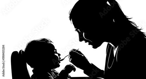 Mother Feeding Little Girl Silhouette.