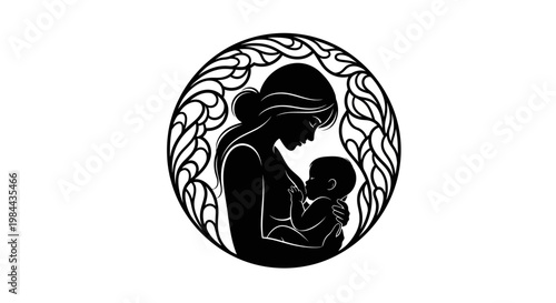 Mother Holding Baby Silhouette Illustration.