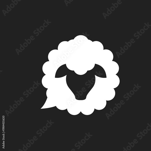 Tableau sur toile White Sheep Head Silhouette in Woolly Speech Bubble Icon