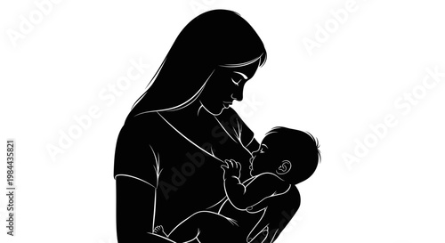 Mother holding newborn baby close.
