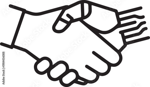 Two hands shaking in a simple line drawing to symbolize agreement or partnership
