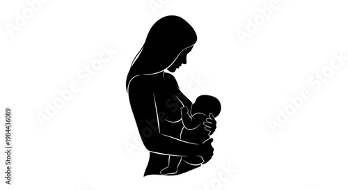 Mother holding newborn baby close.