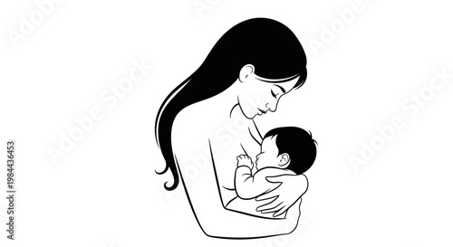 Mother holding newborn baby close.