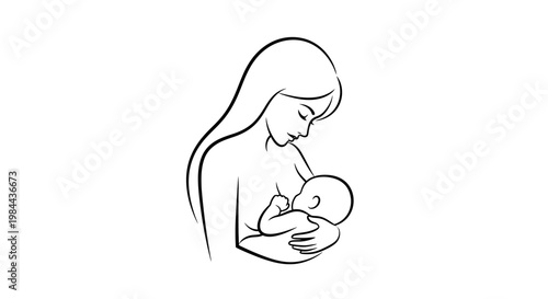Mother holding newborn baby close.