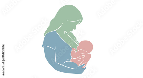 Mother holding newborn baby close.