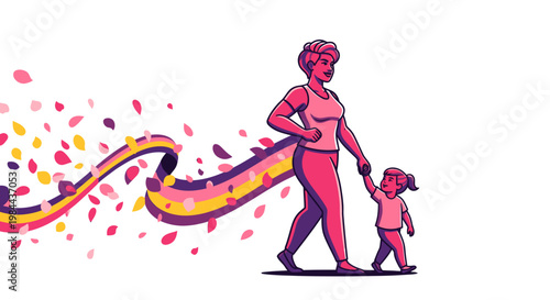 A man and child walking together.