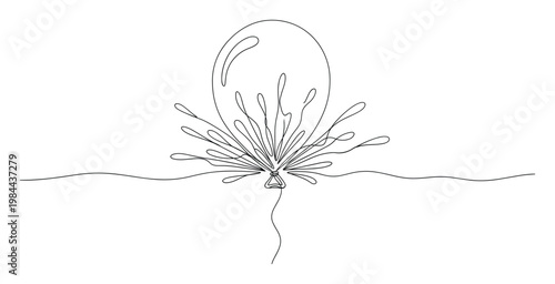 Continuous line drawing of an exploding party balloon representing celebration and excitement, perfect for event decorations, marketing graphics, or greeting card designs