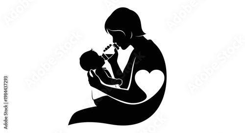 Mother Nursing Baby Silhouette Icon.