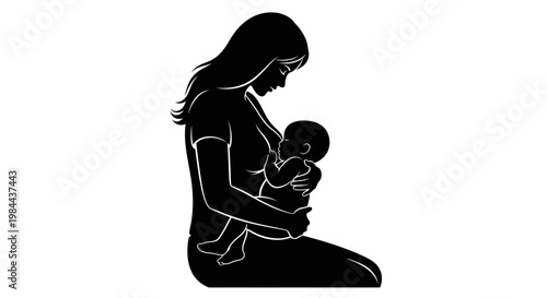 Mother Nursing Baby Silhouette Profile.