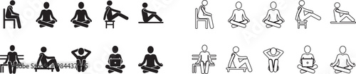 Collection of people sitting in various positions and stances in simple line art style