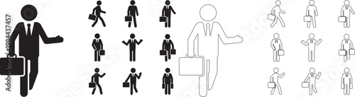 Collection of various business people with briefcases in different poses and colors
