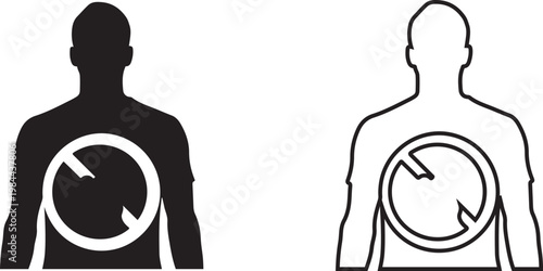 Two men silhouettes with prohibition signs on their t shirts