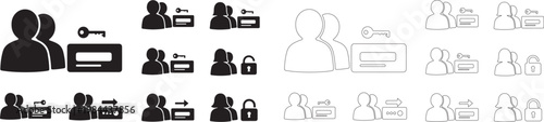 User authentication and data security icons with people and symbols