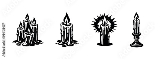 Cuadro en lienzo Black and white vector illustration of melting candles silhouette in various des