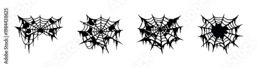 Black and white spider web silhouette set, decorative spiderweb elements, vector illustration