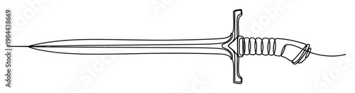 Elegant continuous line drawing of a classic medieval sword or dagger, perfect for use in historical education materials, fantasy game assets, or sophisticated graphic design presentations
