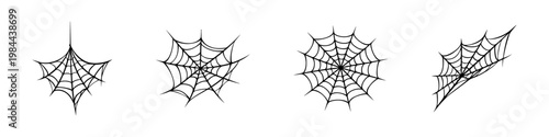 Black and white spider web vectors set, silhouette style, spider web elements, halloween decoration