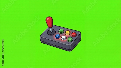 Retro arcade joystick animation on green screen background for chroma key and video compositing use