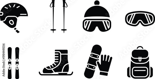 Winter sports equipment icons a collection for snow activities