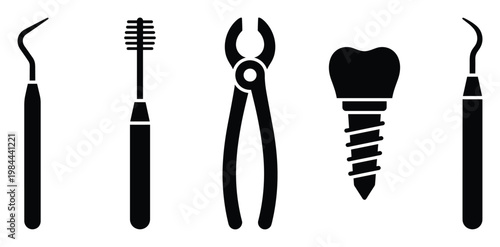 Professional dentistry instruments and oral healthcare tools for modern dental clinics and educational materials demonstrating various aspects of dental treatment and hygiene procedures