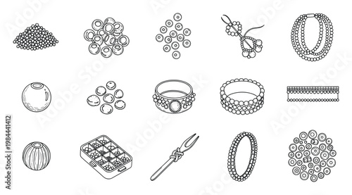 Collection of various beads and jewelry accessories perfect for hobby and craft projects, offering diverse materials for designing handmade decorations