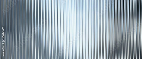 Silver acrylic ribbed glass texture background. Fluted plastic panel with soft blurred light reflections. Abstract translucent surface for modern design.