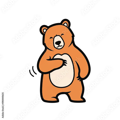 Cute Cartoon Brown Bear Dancing Alone.
