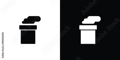 Black and white smoking trash can on split background wastebasket garbage can symbol