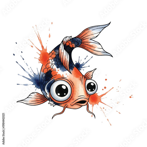 Colorful Goldfish with Big Eyes Swimming.