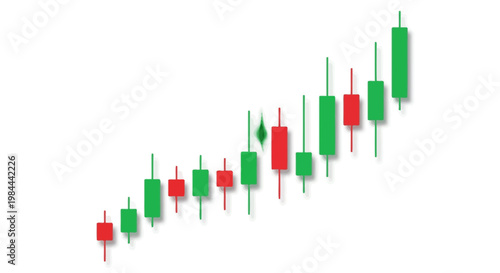 Financial stock market candlestick chart showing upward trend with positive growth and gains