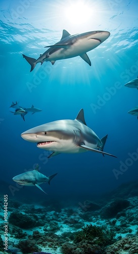 Underwater Realm - A Mesmerizing Glimpse of Sharks in Their Natural Habitat.