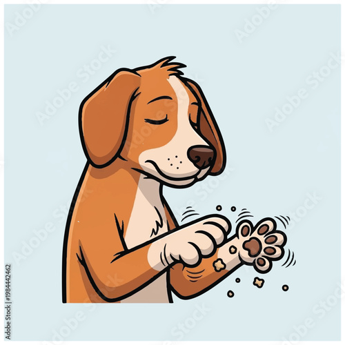Cute Dog Washing Its Paw.
