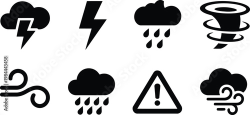Weather icons set storms rain wind and alerts