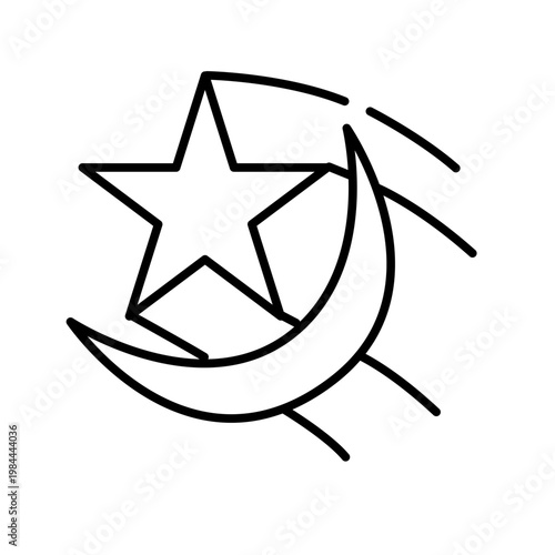 Elegant line art illustration of the classic star and crescent symbol, universally recognized as a powerful emblem of Islamic faith, spirituality, and cultural heritage