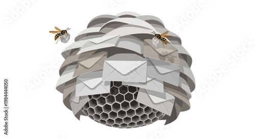 Creative Wasp Nest Illustration with Envelope Layers and Honeycomb