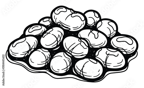 Hand drawn outline of kidney beans or other legumes piled together in a dish perfect for recipe illustrations menu graphics or healthy food advertising