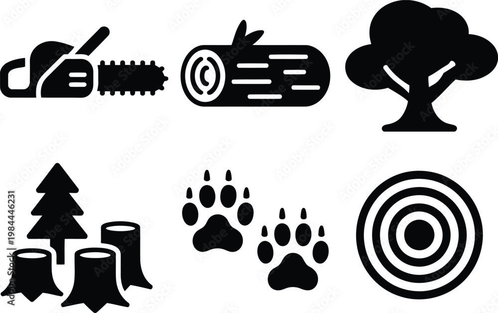 Fototapeta premium Forestry and wildlife icons a black silhouette collection