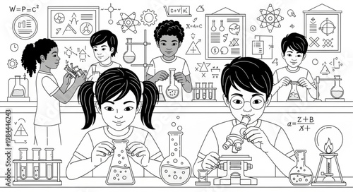 Children in a science classroom setting.